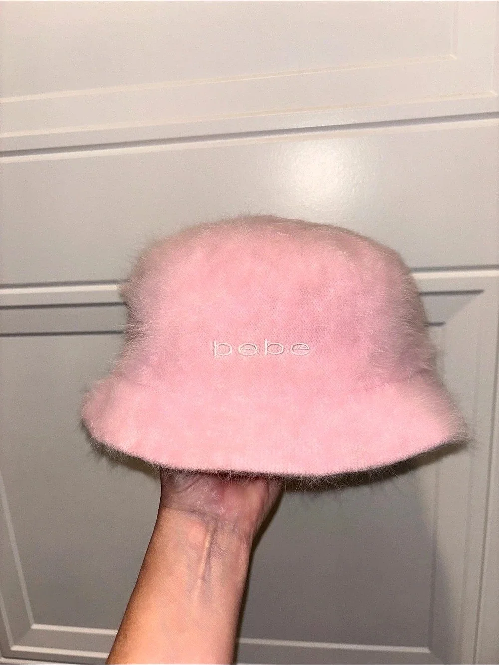 bebe Fuzzy Angora Blend Bucket Hat Pink Like New